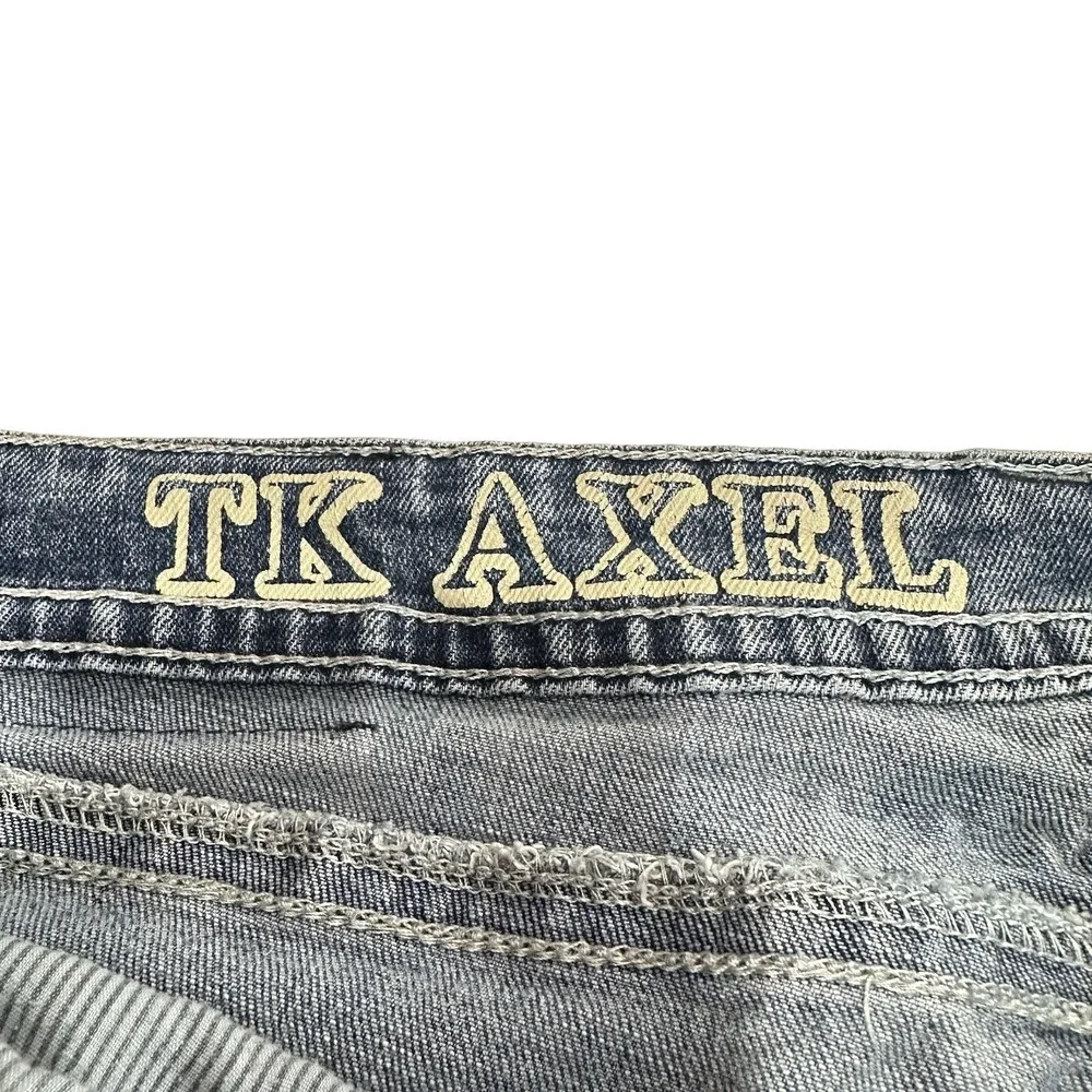 TK Axel Straight Leg Jeans Harbor Blue Embroidered Pockets Distressed Mens 34x32